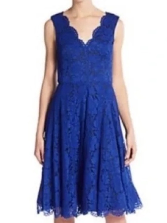 Vera Wang Dresses & Skirts - Vera Wang Cobalt Blue Lace V‑Neck Midi Dress